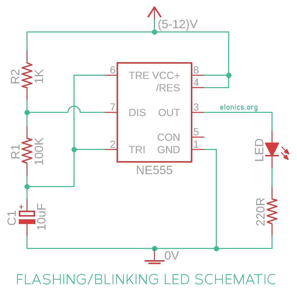 555 Timer LED Blink Circuit